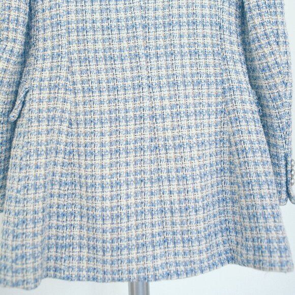 XS - Zara Tweed Blue & White Textured Double Breasted Blazer Jacket - Picture 8 of 15